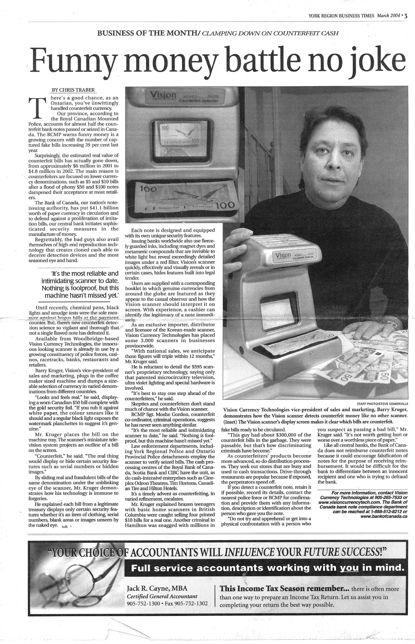 Scan of the York Region Business Times article